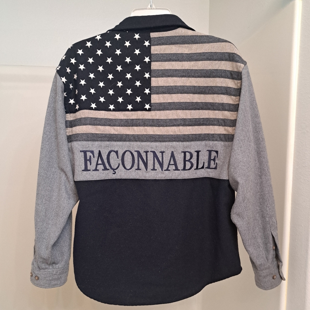 Faconnable Black And Gray Button Down Wool Shirt - image 2